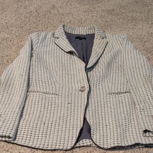 Ann Taylor Grey and White Houndstooth Knit Blazer